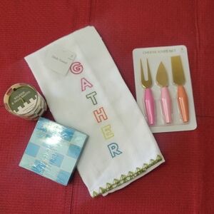 Colorful Cheese Knife Set, Dish Towel set of 2 , Set of 4 Coasters & a Candle